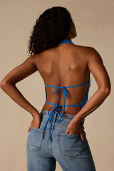 Luz Bright Blue Cowl Neck Backless Top