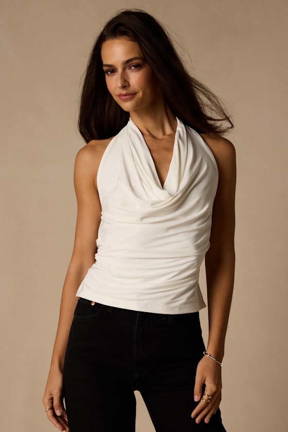Luz Ivory Cowl Neck Backless Top