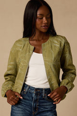 Olina Olive Embroidered Bomber Jacket