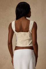 Antionette Cream Embroidered Sequin Button-Front Top