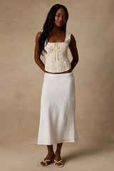 Antionette Cream Embroidered Sequin Button-Front Top