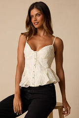 Pauleena Ivory Embroidered Peplum Top