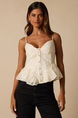 Pauleena Ivory Embroidered Peplum Top