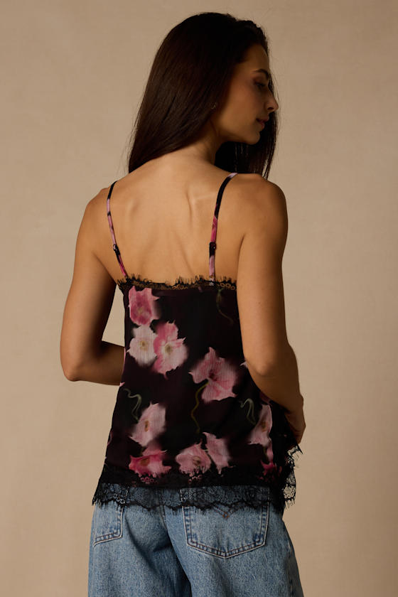 Dulsia Black Multi Floral Lace Cami Top