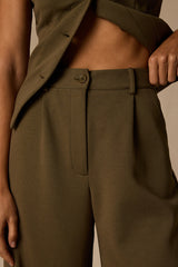 Greta Olive High-Rise Wide-Leg Trousers
