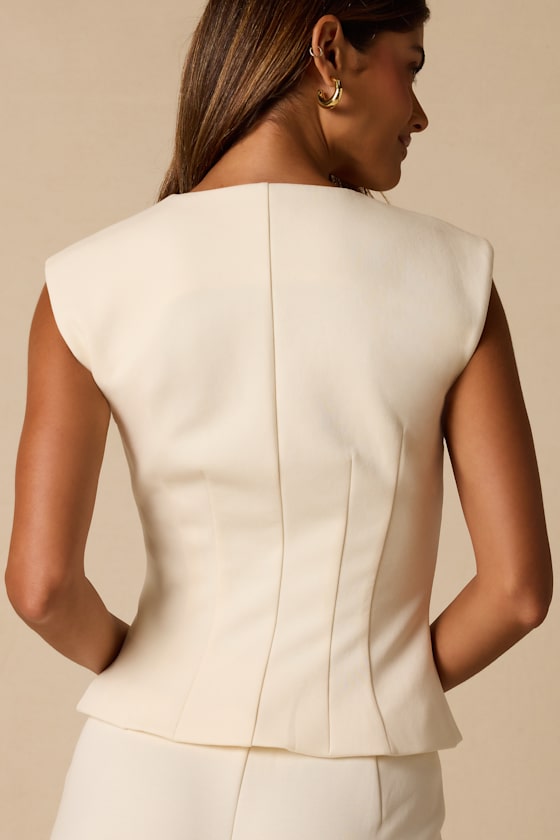 Greta Cream Button-Up Vest Top