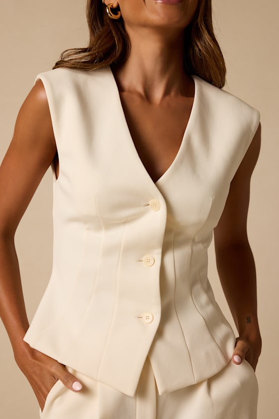 Greta Cream Button-Up Vest Top