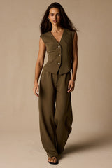 Greta Olive Button-Up Vest Top