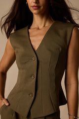 Greta Olive Button-Up Vest Top
