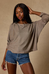 Braylin Taupe Lurex Knit Dolman Sleeve Top