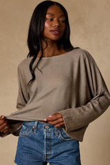 Braylin Taupe Lurex Knit Dolman Sleeve Top