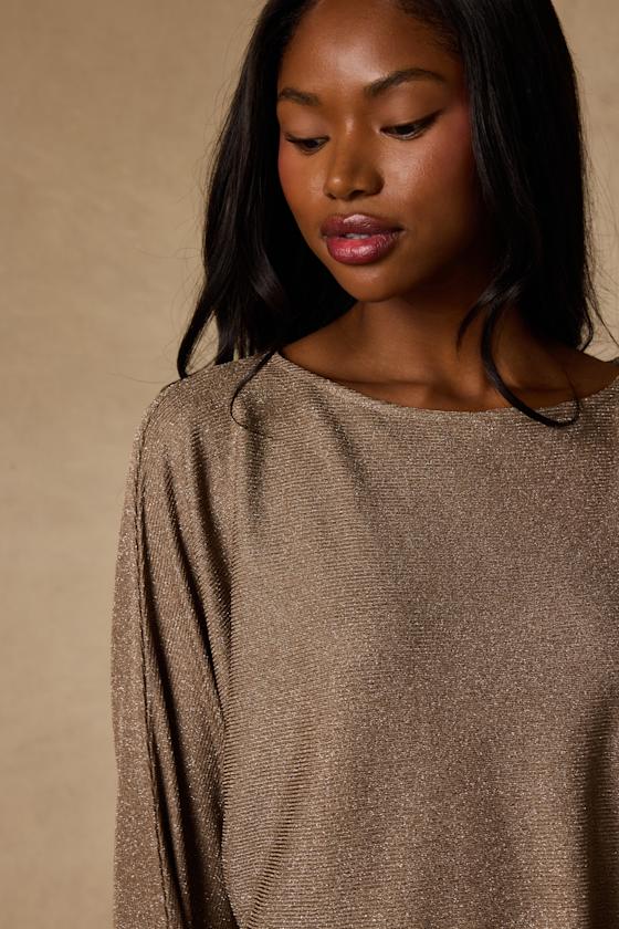 Braylin Taupe Lurex Knit Dolman Sleeve Top