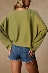Braylin Green Lurex Knit Dolman Sleeve Top