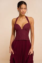 Baylin Burgundy Lace Bustier Midi Dress