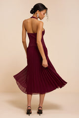 Baylin Burgundy Lace Bustier Midi Dress