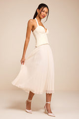 Baylin Ivory Lace Bustier Midi Dress