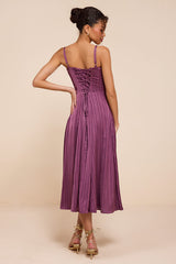 Adlynn Purple Striped Satin Bustier Midi Dress