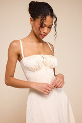 Adlynn Ivory Striped Satin Bustier Midi Dress