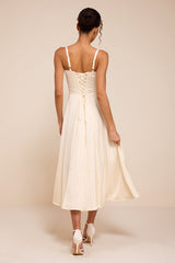 Adlynn Ivory Striped Satin Bustier Midi Dress
