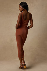Clairo Light Brown Ribbed Knit Cutout Midi Dress