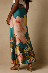 Micah Teal Multi Floral Satin Maxi Skirt