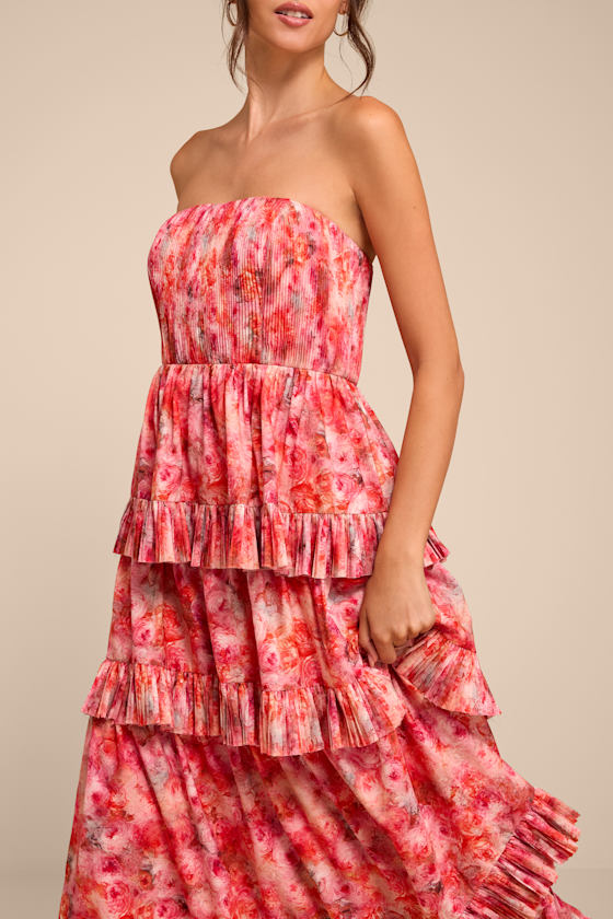 Lou Pink Multi Floral Tiered Midi Dress