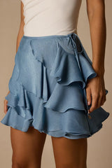 Lois Light Blue Lurex Ruffled Mini Skirt