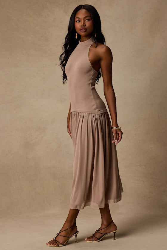 Drusilla Taupe Drop Waist Midi Dress