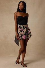 Bayla Black Multi Floral Ruffled Mini Skirt