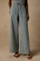 Ruby Blue Striped Cotton Wide-Leg Pants