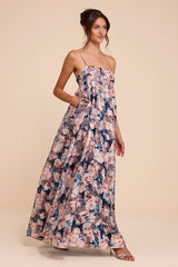 Carmen Navy Multi Floral Jacquard Babydoll Maxi Dress