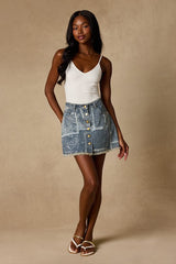 Hayzel Light Wash Denim Button-Front Mini Skirt