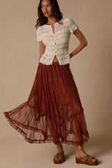 Briony Brown Lace Ruffled Midi Skirt