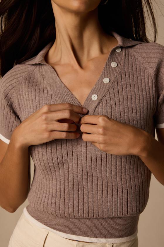 Dacus Taupe Ribbed Knit Sweater Top