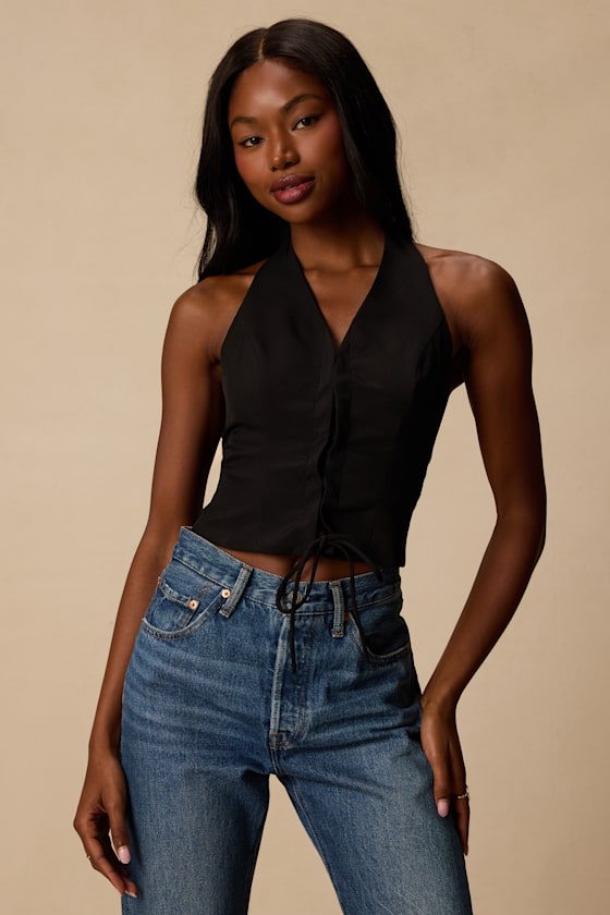 Tamika Black Lace-Up Tank Top