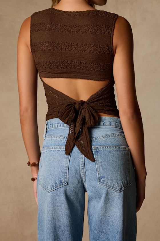 Prestyn Brown Tie-Back Tank Top