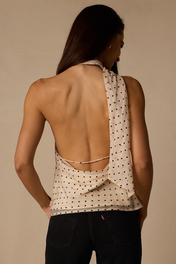 Lotus Cream Polka Dot Backless Sash Top