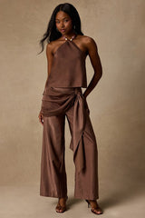 Clarice Brown Metallic Beaded Halter Top