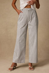 Inna Grey Striped Twill Wide-Leg Pants