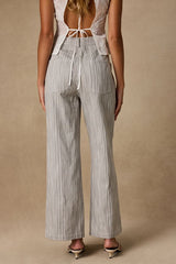 Inna Grey Striped Twill Wide-Leg Pants