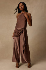Clarice Brown Metallic Sash Wide-Leg Pants
