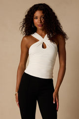 Deb White Slinky Knit Keyhole Cutout Top