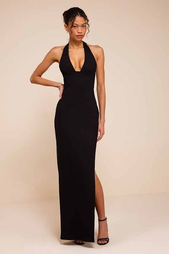 Ellisyn Black Ponte Knit Halter Maxi Dress