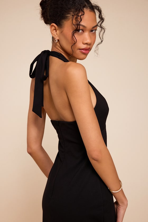 Ellisyn Black Ponte Knit Halter Maxi Dress