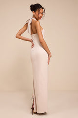 Ellisyn Ivory Ponte Knit Halter Maxi Dress