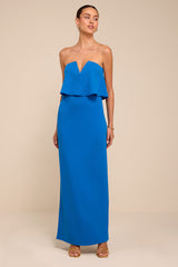 Lyanna Bright Blue Strapless Column Maxi Dress