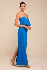 Lyanna Bright Blue Strapless Column Maxi Dress