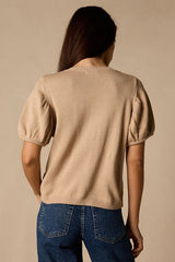 Susan Beige Short Sleeve Button-Up Cardigan