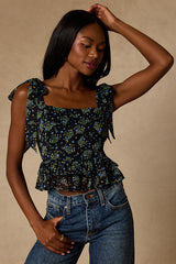 Shailene Black Multi Floral Tie-Strap Top