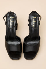 Krissy Black Satin Ankle Strap Platform Sandals